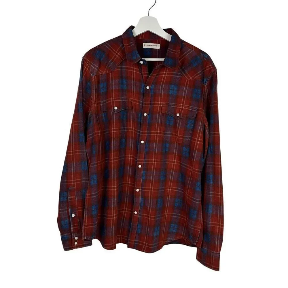 Lucky Brand Mens Large Western Shirt Long Sleeve Snap front